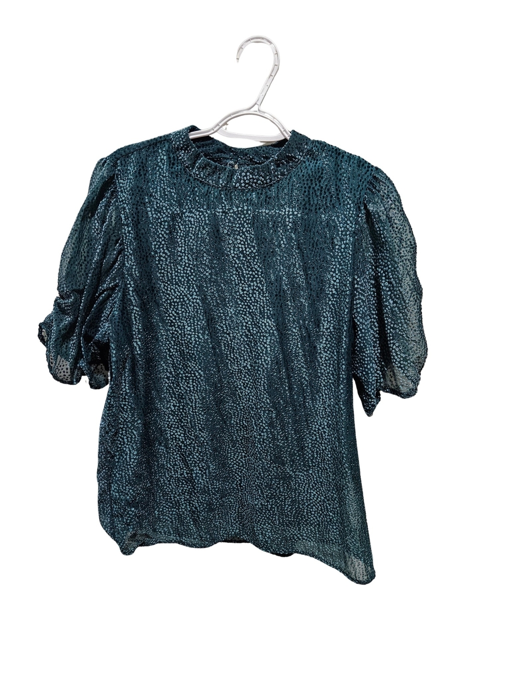 Maurices Teal Puff-Sleeve Dotted Blouse